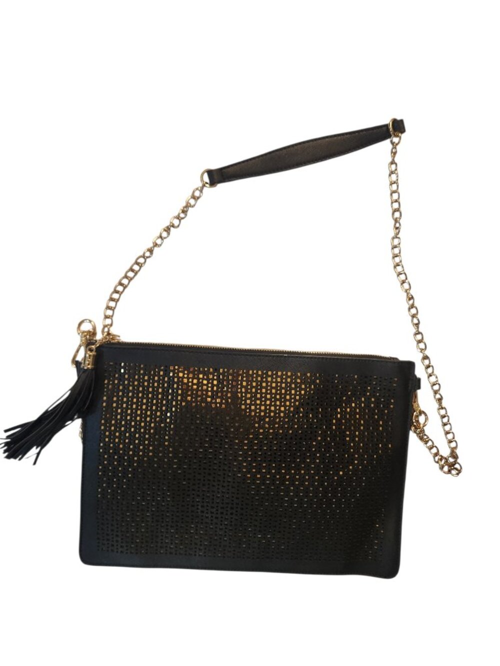 Black Gold Crossbody Purse with Chain and Tassle
